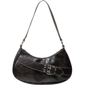 Verdusa Women's Vintage PU Leather Shoulder Handbags Punk Buckle Hobo Handbag Top Handle Bags