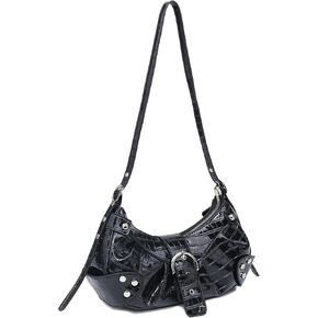 Women Shoulder Bag Y2K Handbag Crossbody Bag Pleated Dumpling Bag Rivet Punk Hobo Purse