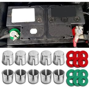 10PCS Car Battery Post Terminal Shims, Auto Lead Terminal Shim Caps with 12 Piece Washers for Top Post Battery Post Ends Repair, Universal for SUV, Vehicles, Truck, RV, Boat