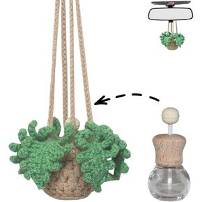 Crochet Car Air Freshener,8ml Empty Refillable Car Oil Diffuser Bottle with Cute Crochet Plants Car Mirror Decor Hanging,Car Accessories for Women,Crochet Accessories Car Decor