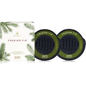 Thymes Frasier Fir Pura Car Diffuser Refills - Use with Pura Car Air Fresheners - Car Scent Diffuser Refill with Notes of Siberian Fir, Cedarwood & Sandalwood - Car Accessories (2 Pack, Refills Only)