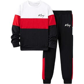 GORGLITTER Boy's 2 Piec Pants Outfits Letter Graphic Crewneck Pullover Sweatshirt Joggers Pants Set