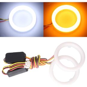 Qasim 1-Pair 90MM White+Amber Switchback 108SMD 4014 LED Halo Ring Angel Eyes Led DRL Fog Light Turn Signal Lamps 12V