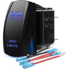 MicTuning MIC-LSS1 5Pin Spot Rocker Switch On-Off LED Light 20A 12V, Blue
