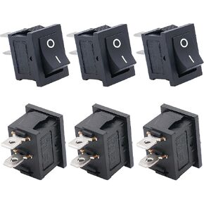 Twidec/6Pcs 12V On/Off Boat Rocker Switch AC 6A/250V 10A/125V SPST 2 Pin 2 Position Toggle Switch for Car Boat Automotive RV Black KCD1-1-101-6PCS