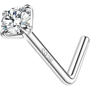 18G 20G 925 Sterling Silver Nose Rings for Women Men, Brilliant Cut Simulated Diamond 1.5/2/3mm 6A Cubic Zirconia Nose Stud, Hypoallergenic L Shaped/Corkscrew Nose Piercing Jewelry