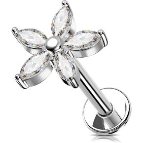 Jewseen G23 Implant Grade Titanium Flat Back Earrings Internally Threaded Cartilage Stud Flower Tragus Helix Piercing Jewelry Gold Lip Nose Stud for Women 8mm