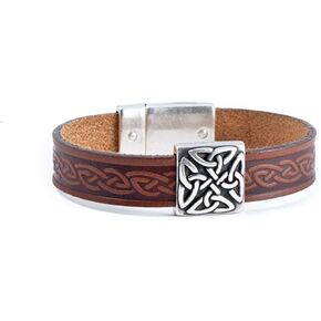 Biddy Murphy Irish Genuine Leather Bracelet with Celtic Knot Charm, 2 Colors Unisex Sizes, Made in Ireland