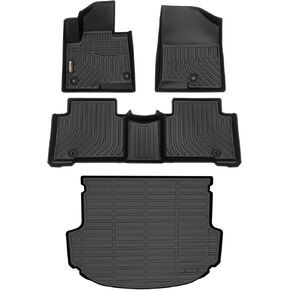 Binmotor-Floor Mats & Cargo Liner Set for Hyundai Santa FE Sport 2013-2018（Not Fit for Hybird），Front & 2nd Row & Cargo Liner Set, TPE All Weather Guard-Black Hyundai Santa FE Sport Accessories