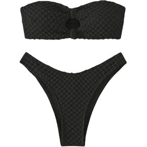 SHENHE Women's 2 Piece Strapless Cut Out Bandeau Swimsuit Bathing Suit Bikini Sets