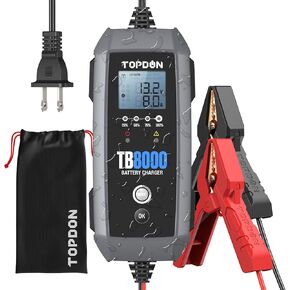 شاحن بطارية السيارة 8A/3A/1A مع كشف الجهد الكهربائي، 12V/6V TOPDON TB8000 صيانة البطارية التلقائية، حمض الرصاص والليثيوم، بطاريات LiFePO4، شاحن قليل، شاحن عائم، حقيبة تخزين in Kuwait