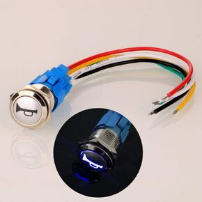 12V-24V/5A 16mm Pre-Wiring Momentary Speaker Horn Push Button Waterproof Metal Switch with Blue Led Light for Car Boat