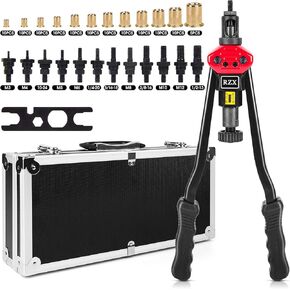 RZX 16" Rivet Nut Tool, Professional Rivet Nut Tool Setter Kit Including 12 Metric and SAE Mandrels, 115Pcs Assorted Rivet Nuts, Effortless Design, aluminum Carrying Case