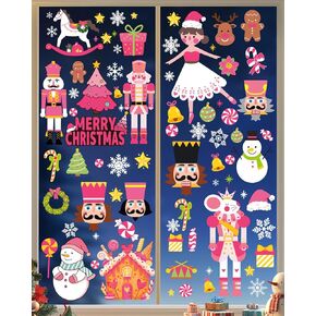 Christmas Window Clings Decorations - Cute Funny Double-Sided Static Stickers for Glass Windows and Doors, Perfect Decorations, with Castle Pattern, Reusable 9 Sheets