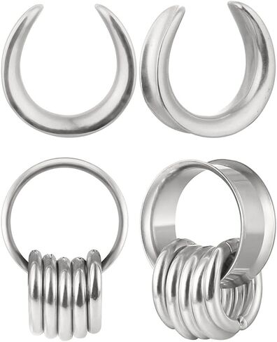 2 Pairs Plugs Tunnels with 10pcs Stacked Rings Stainless Steel Ear Gauges, Size 2g - 1 inch Hypoallergenic Surgical Steel Ear Stretcher Expander Body Jewelry in Kuwait