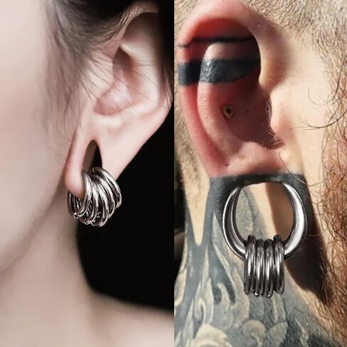 2 Pairs Plugs Tunnels with 10pcs Stacked Rings Stainless Steel Ear Gauges, Size 2g - 1 inch Hypoallergenic Surgical Steel Ear Stretcher Expander Body Jewelry in Kuwait
