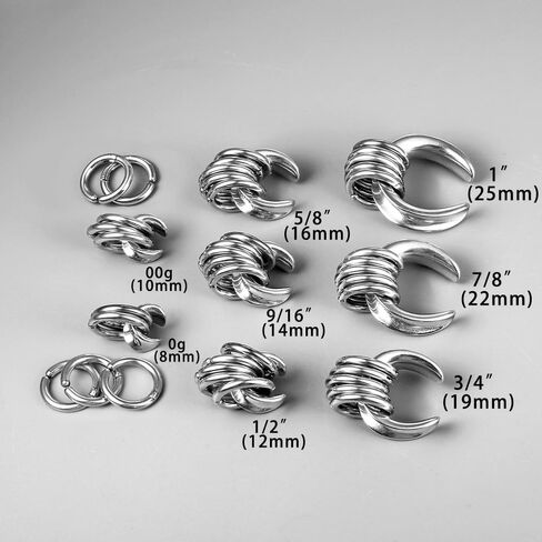 2 Pairs Plugs Tunnels with 10pcs Stacked Rings Stainless Steel Ear Gauges, Size 2g - 1 inch Hypoallergenic Surgical Steel Ear Stretcher Expander Body Jewelry in Kuwait