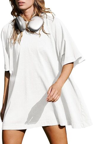 Tankaneo Womens Oversized Crew Neck Tshirts Casual Short Raglan Sleeve Tunic Tops Summer Loose Fit Workout Tee Shirts in Saudi Arabia