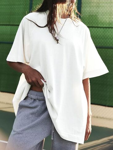 Tankaneo Womens Oversized Crew Neck Tshirts Casual Short Raglan Sleeve Tunic Tops Summer Loose Fit Workout Tee Shirts in Saudi Arabia