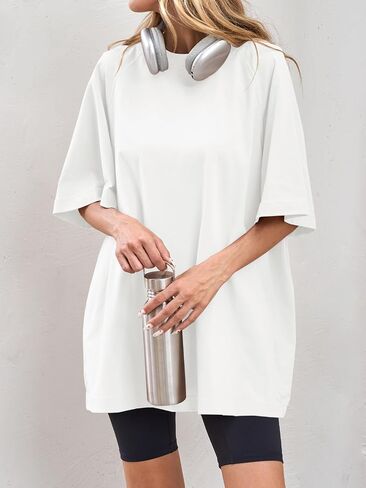 Tankaneo Womens Oversized Crew Neck Tshirts Casual Short Raglan Sleeve Tunic Tops Summer Loose Fit Workout Tee Shirts in Saudi Arabia
