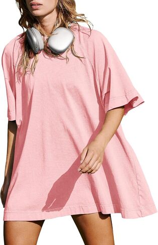 Tankaneo Womens Oversized Crew Neck Tshirts Casual Short Raglan Sleeve Tunic Tops Summer Loose Fit Workout Tee Shirts in Saudi Arabia