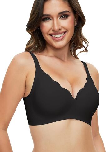 Womens Bras No Underwire Seamless Wireless Sleeping Bras Scalloped Deep V Bralettes Comfortable Everyday Bras in Saudi Arabia