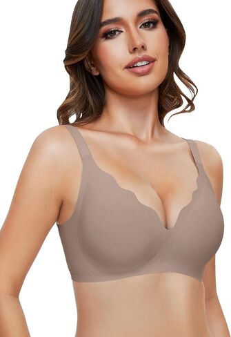 Womens Bras No Underwire Seamless Wireless Sleeping Bras Scalloped Deep V Bralettes Comfortable Everyday Bras in Saudi Arabia