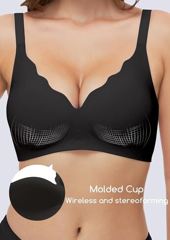 Womens Bras No Underwire Seamless Wireless Sleeping Bras Scalloped Deep V Bralettes Comfortable Everyday Bras in Saudi Arabia