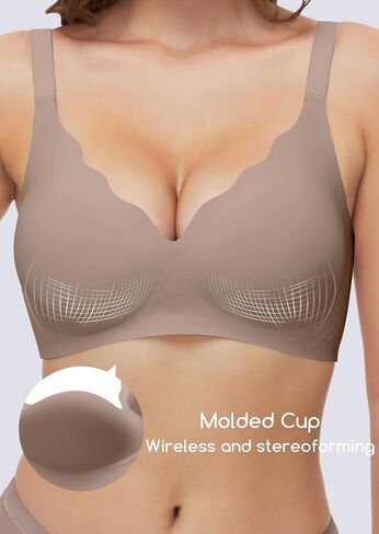 Womens Bras No Underwire Seamless Wireless Sleeping Bras Scalloped Deep V Bralettes Comfortable Everyday Bras in Saudi Arabia