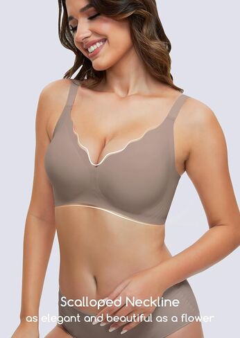 Womens Bras No Underwire Seamless Wireless Sleeping Bras Scalloped Deep V Bralettes Comfortable Everyday Bras in Saudi Arabia