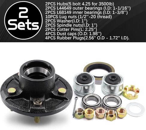 5 Lug Trailer Wheel Hub Kit,3500 LB-5 X 4.5 Trailer Axle Kit with(L68149 and L44649 Cone Bearings),Fits 1-1/16'' to 1-3/8" Trailer Axles 3500lb #84 Spindle for Rvs in Saudi Arabia