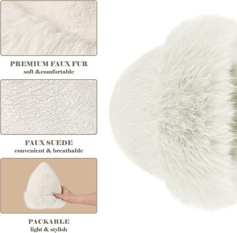 Faux Fur Plush Bucket Hat, Winter Soft Cute Fuzzy Fisherman Cap, Fashion Outdoor Thick Warm Hats for Women in Kuwait