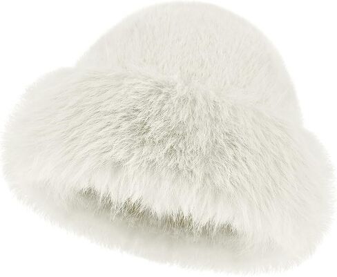 Faux Fur Plush Bucket Hat, Winter Soft Cute Fuzzy Fisherman Cap, Fashion Outdoor Thick Warm Hats for Women in Kuwait