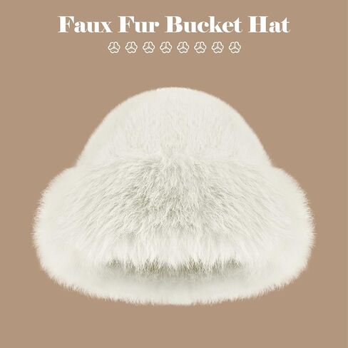 Faux Fur Plush Bucket Hat, Winter Soft Cute Fuzzy Fisherman Cap, Fashion Outdoor Thick Warm Hats for Women in Kuwait