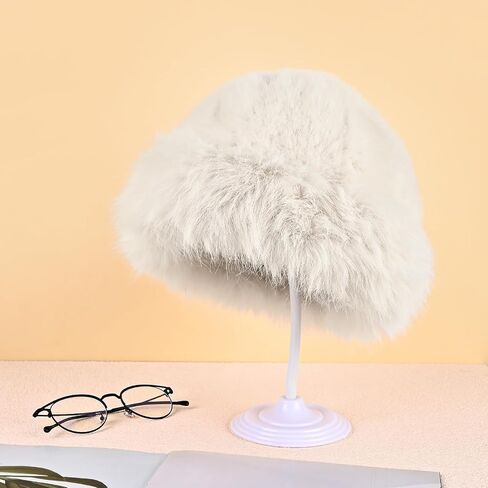 Faux Fur Plush Bucket Hat, Winter Soft Cute Fuzzy Fisherman Cap, Fashion Outdoor Thick Warm Hats for Women in Kuwait