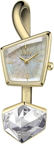 SAGA Illusion Women's Luxury Cuff Bangle Watch, Shaped Mineral Case, Swiss Ronda Quartz Movement, 30M Water Resistant, 316L Stainless Steel Bracelet with Danube Crystals in Kuwait