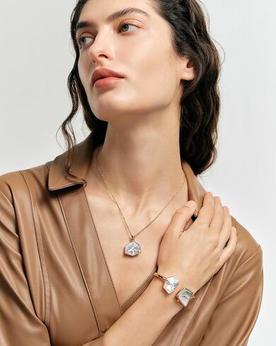 SAGA Illusion Women's Luxury Cuff Bangle Watch, Shaped Mineral Case, Swiss Ronda Quartz Movement, 30M Water Resistant, 316L Stainless Steel Bracelet with Danube Crystals in Kuwait