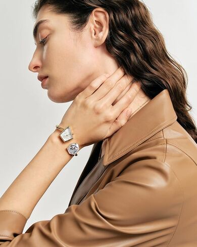 SAGA Illusion Women's Luxury Cuff Bangle Watch, Shaped Mineral Case, Swiss Ronda Quartz Movement, 30M Water Resistant, 316L Stainless Steel Bracelet with Danube Crystals in Kuwait