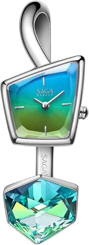 SAGA Illusion Women's Luxury Cuff Bangle Watch, Shaped Mineral Case, Swiss Ronda Quartz Movement, 30M Water Resistant, 316L Stainless Steel Bracelet with Danube Crystals in Kuwait