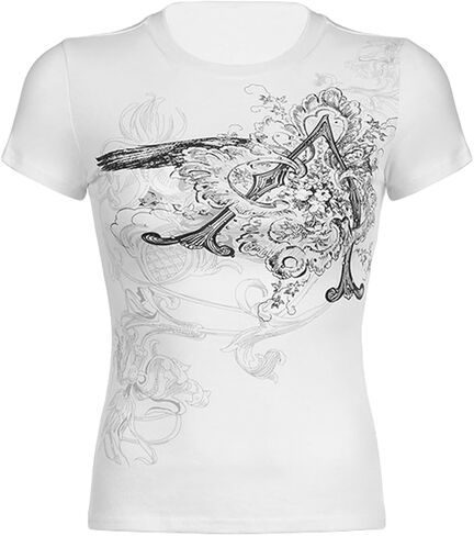 Grunge Graphic Tees for Women Y2k Vintage Gothic T Shirt Teen Girls Aesthetic Emo Baggy Tops 2000s Alternative Clothes in Saudi Arabia
