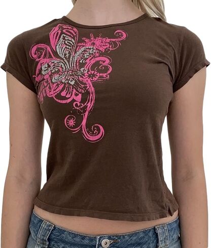 Grunge Graphic Tees for Women Y2k Vintage Gothic T Shirt Teen Girls Aesthetic Emo Baggy Tops 2000s Alternative Clothes in Saudi Arabia
