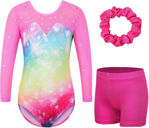 XFGIRLS 3/4 Mesh Sleeve Gymnastics Leotard for Girls Athletic Dancewear in Saudi Arabia