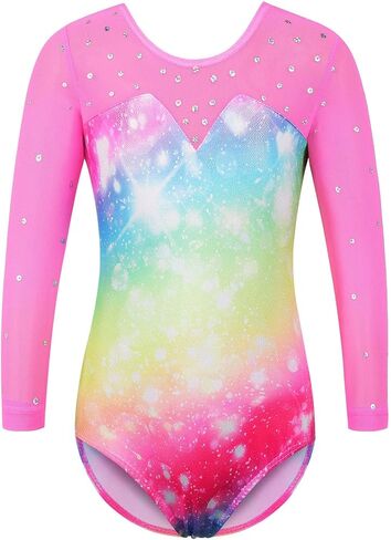 XFGIRLS 3/4 Mesh Sleeve Gymnastics Leotard for Girls Athletic Dancewear in Kuwait
