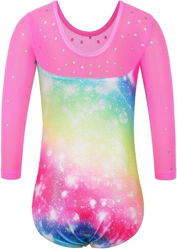 XFGIRLS 3/4 Mesh Sleeve Gymnastics Leotard for Girls Athletic Dancewear in Kuwait