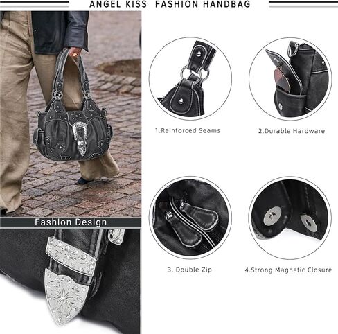 Angel Kiss Hobo Bags for Women Vegan Leather Purses and Handbags Ladies Chic Shoulder Bags Crossbody Purses with Metal Studs in Kuwait