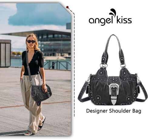 Angel Kiss Hobo Bags for Women Vegan Leather Purses and Handbags Ladies Chic Shoulder Bags Crossbody Purses with Metal Studs in Kuwait