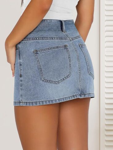 Denim Skort Women Casual Mini Jean Skirt Stretch Low Waisted Jean Skirt for Women Zip Fly Denim Skirt in Saudi Arabia