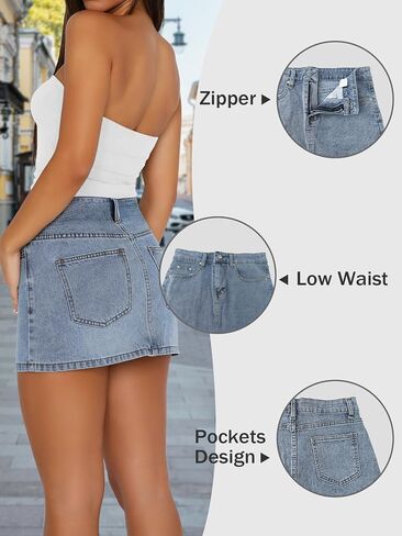 Denim Skort Women Casual Mini Jean Skirt Stretch Low Waisted Jean Skirt for Women Zip Fly Denim Skirt in Saudi Arabia