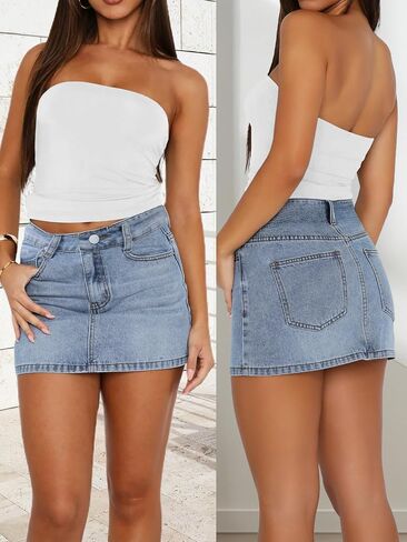 Denim Skort Women Casual Mini Jean Skirt Stretch Low Waisted Jean Skirt for Women Zip Fly Denim Skirt in Saudi Arabia