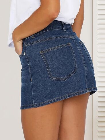 Denim Skort Women Casual Mini Jean Skirt Stretch Low Waisted Jean Skirt for Women Zip Fly Denim Skirt in Saudi Arabia